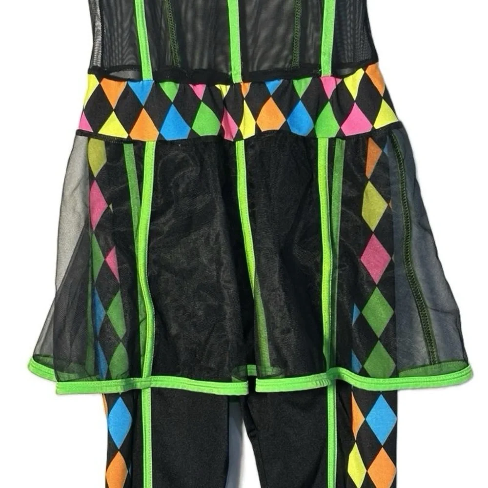 Neon Harlequin‎ Mesh Dance Costume 80s 90s Adult Medium Vibrant Diamond size AME